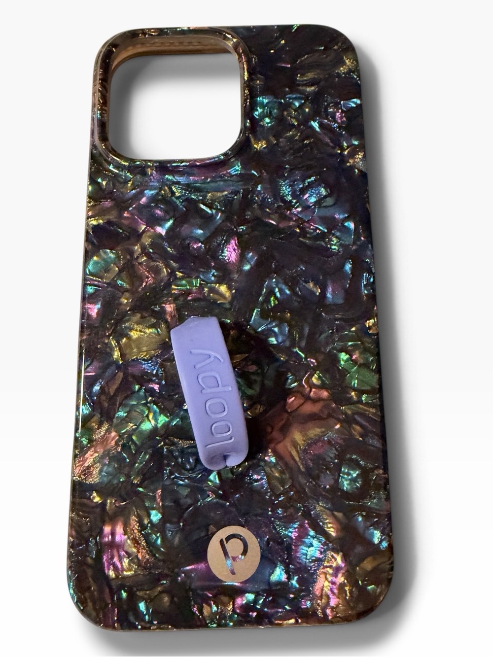 Loopy iPhone 16 Pro Max Case – Iridescent Abalone/Pearl + Purple Loop